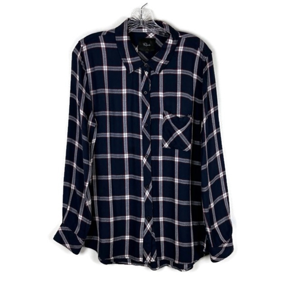Rails Hunter Long Sleeve Button Down Plaid Shirt in Nightfall/White Size Large